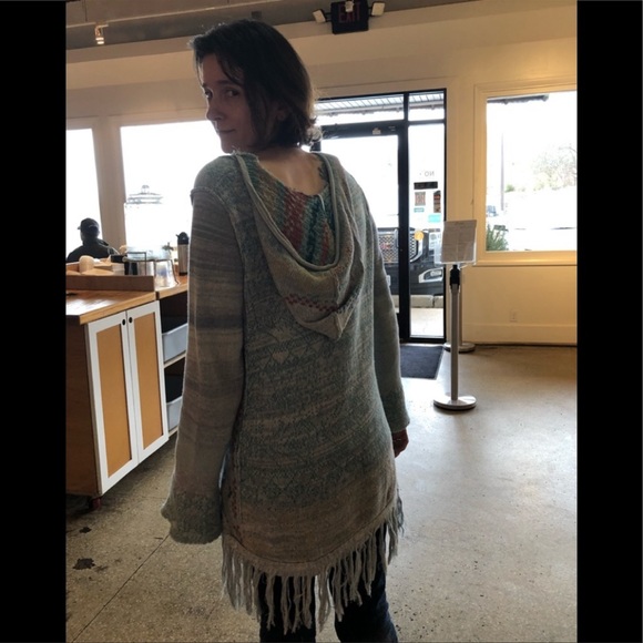 Free People Dream The Story Cloud Blue Tunic Hooded Pull Over Fringe Boho - Picture 5 of 5